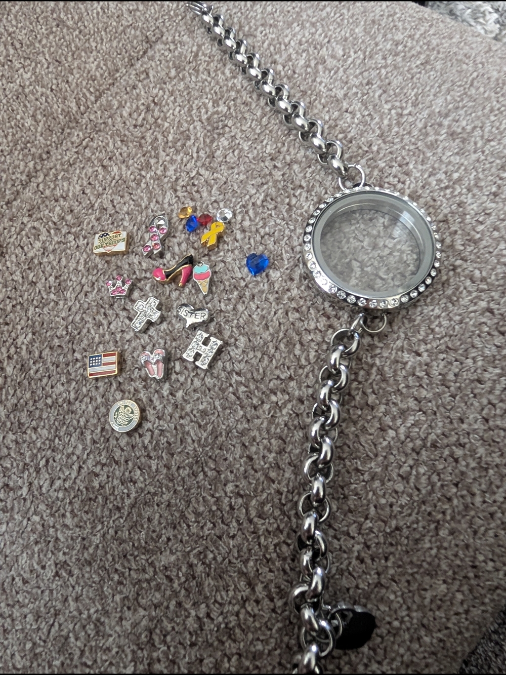 Silver Floating Charm Locket Bracelet with Crystals - Picture 2 of 3